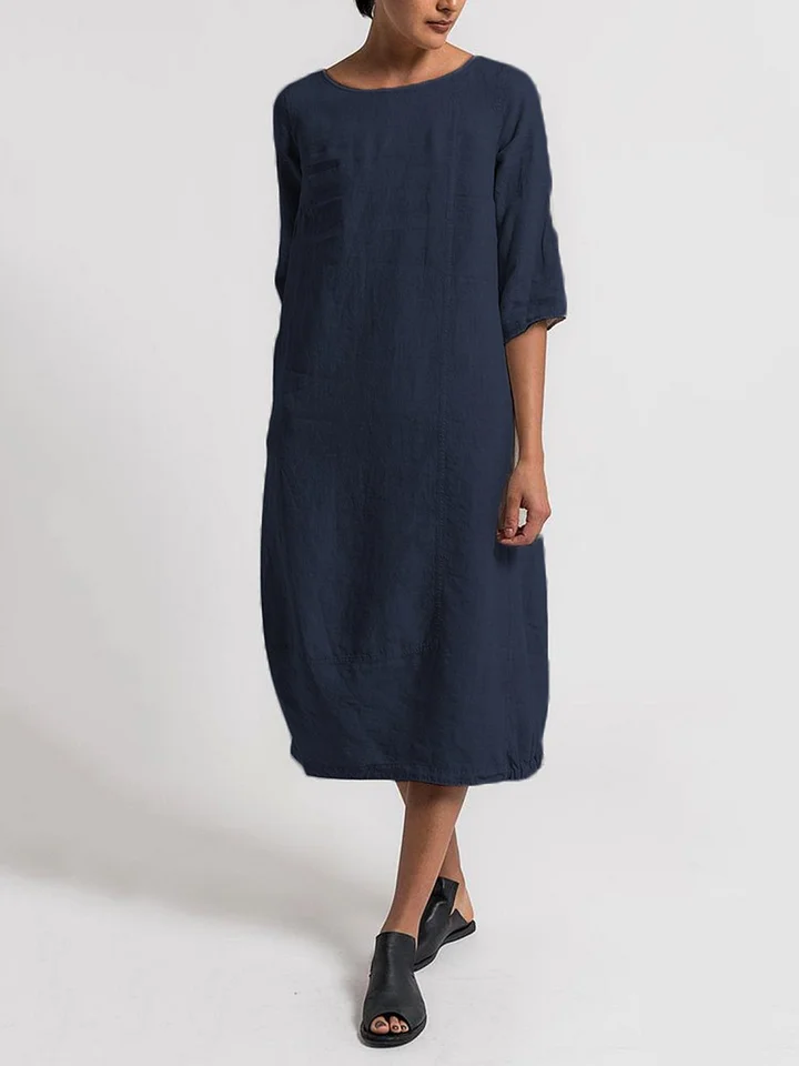 TS | Alice - Casual, plain-colored casual dress with a round neckline and 3/4-length sleeves