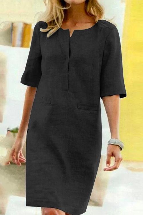 TS | Kathy Half-sleeve sheath dress in cotton linen