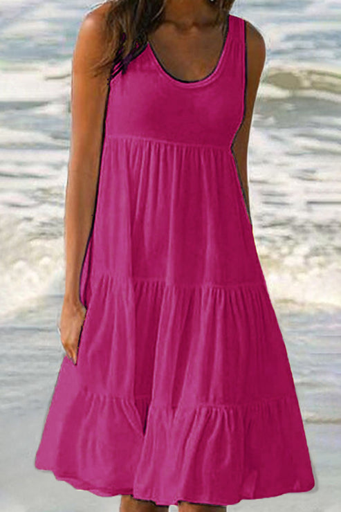 TS | Amanda - Fashionable, cute, solid patchwork cake skirt dresses with round neckline