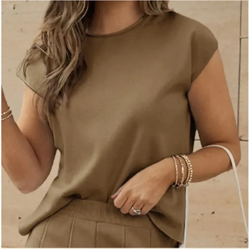 LD | MW - Elegante tweedelige set met wijde broek & T-shirt
