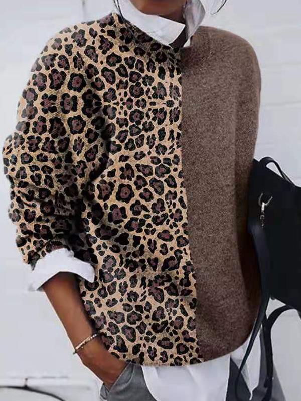 TS | Chic leopard patchwork sweater for women