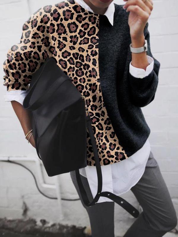 TS | Chic leopard patchwork sweater for women