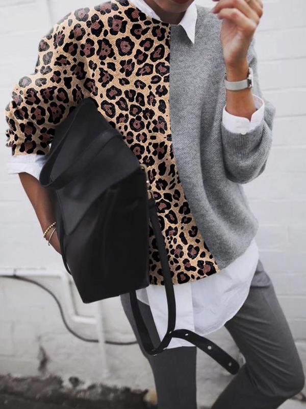 TS | Chic leopard patchwork sweater for women