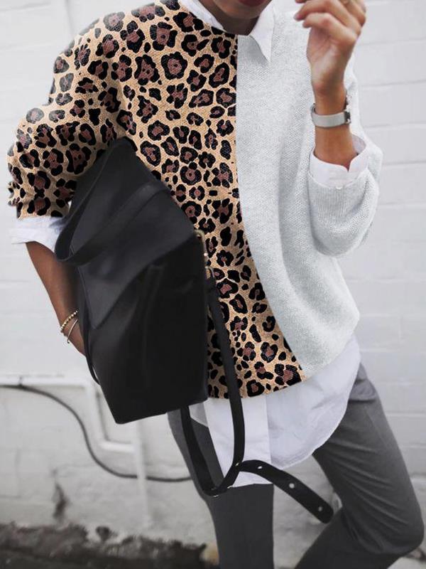 TS | Chic leopard patchwork sweater for women