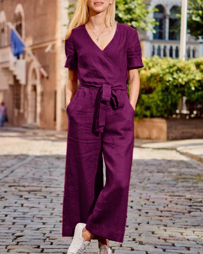 TS | Short-sleeved jumpsuit with belt