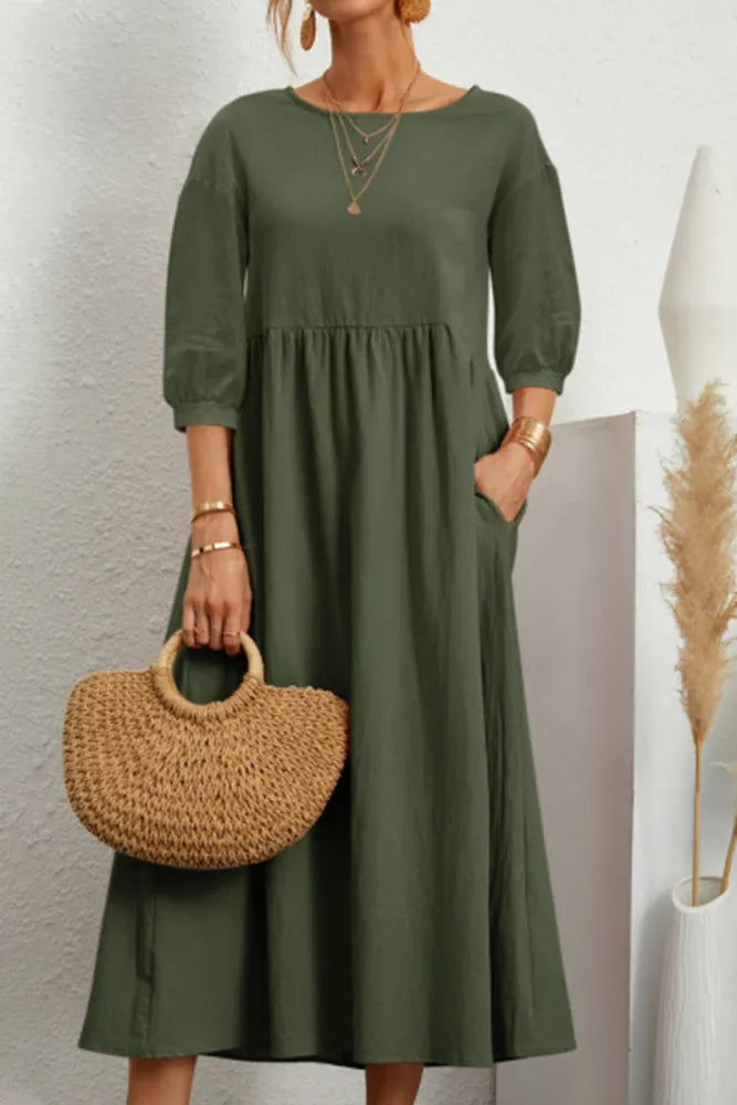 TS | Casual monochrome A-line dresses with an O-neckline