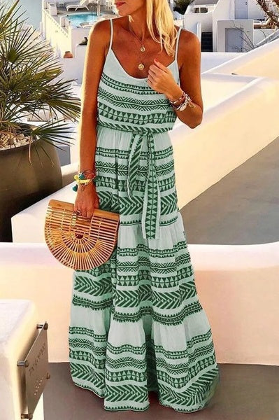 TS | Helena - strap dress with bohemian geometric print and V-neckline