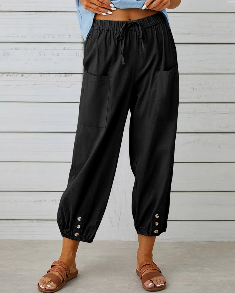 TS | Comfortable cargo pants with drawstring and buttons