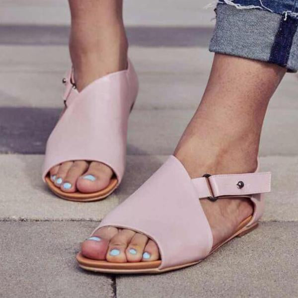 LD | Dames Peep Toe Gesp Flats Sandalen