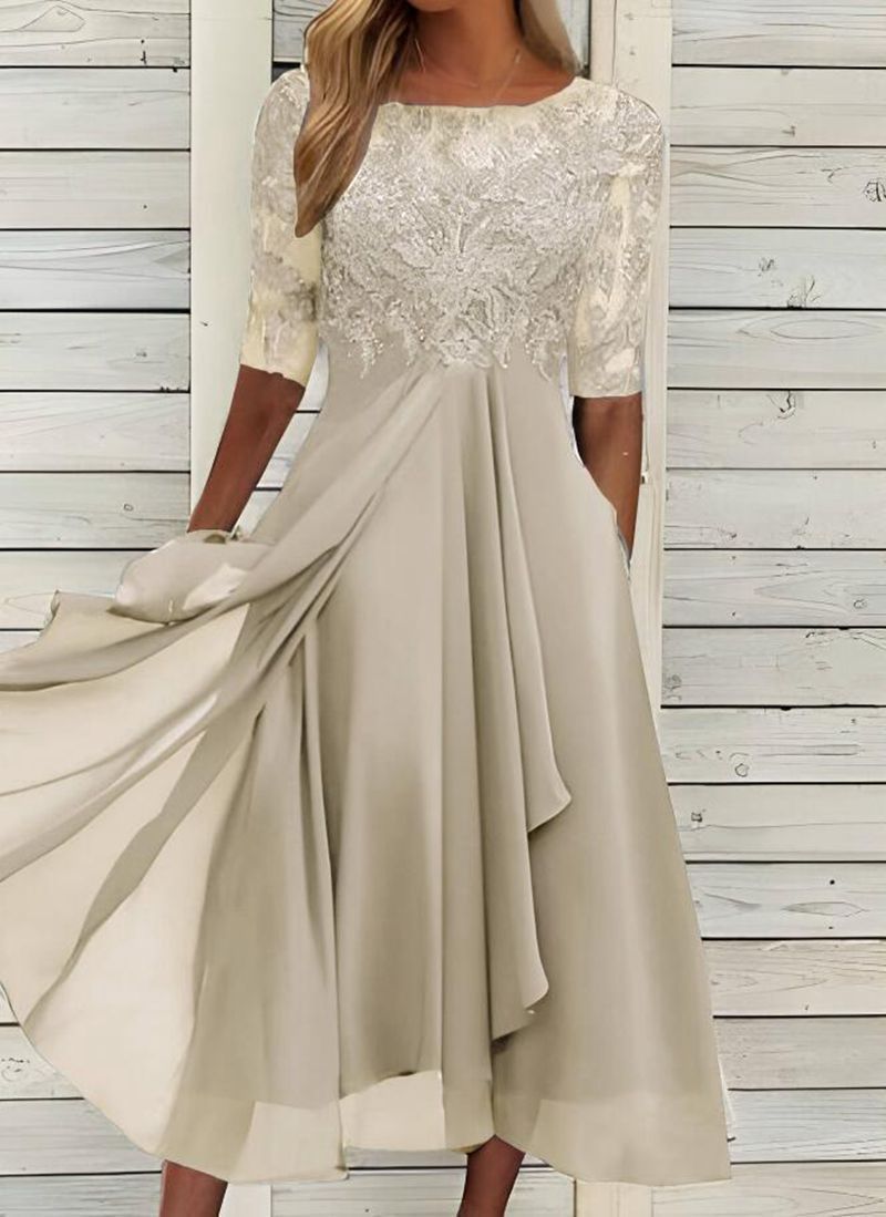 TS | Chiffon midi dress with transparent sleeves in midi length