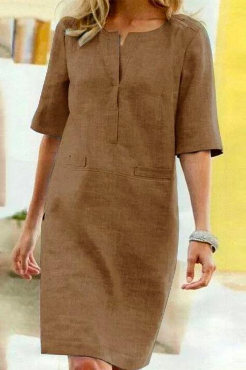 TS | Kathy Half-sleeve sheath dress in cotton linen
