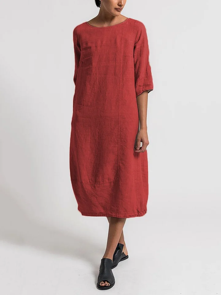 TS | Alice - Casual, plain-colored casual dress with a round neckline and 3/4-length sleeves