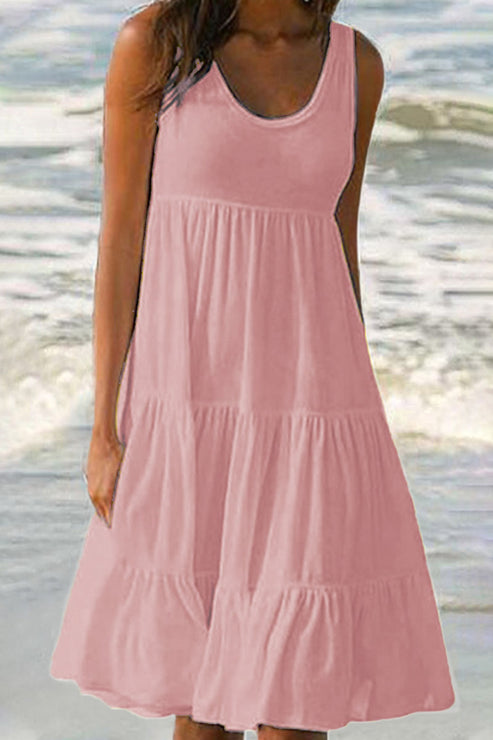 TS | Amanda - Fashionable, cute, solid patchwork cake skirt dresses with round neckline