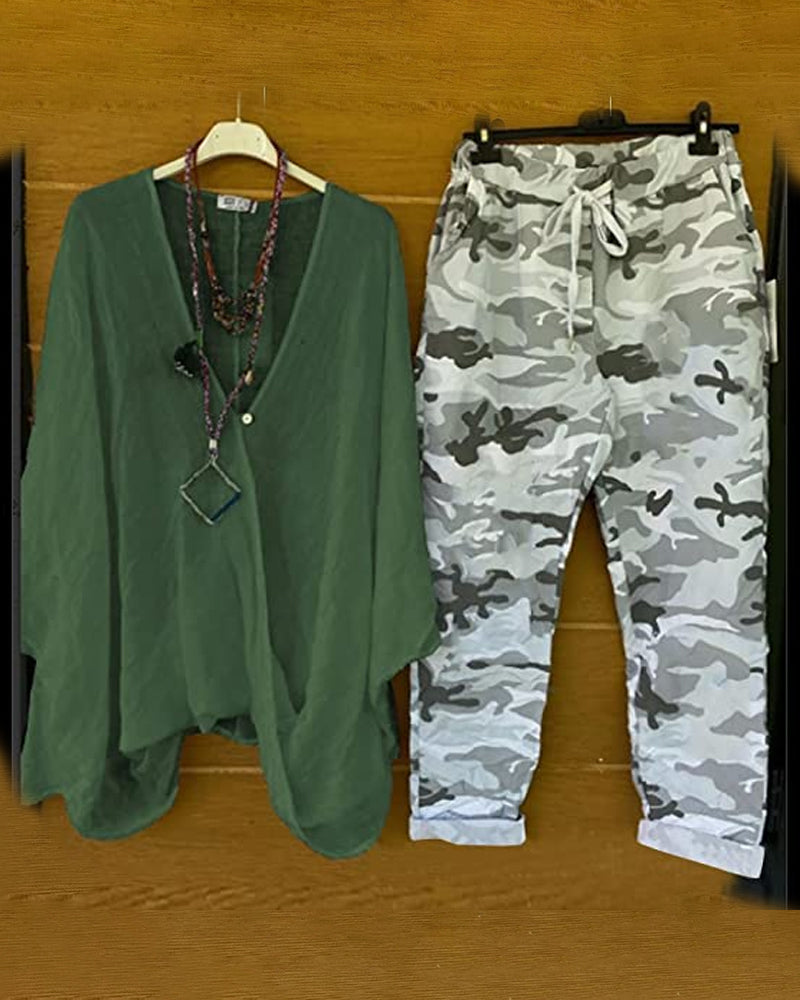 TS | Set of trousers and blouse with camouflage pattern