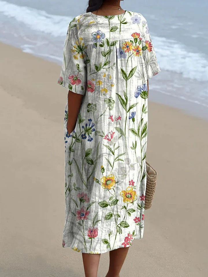 TS | Vintage casual dress with floral pattern for women