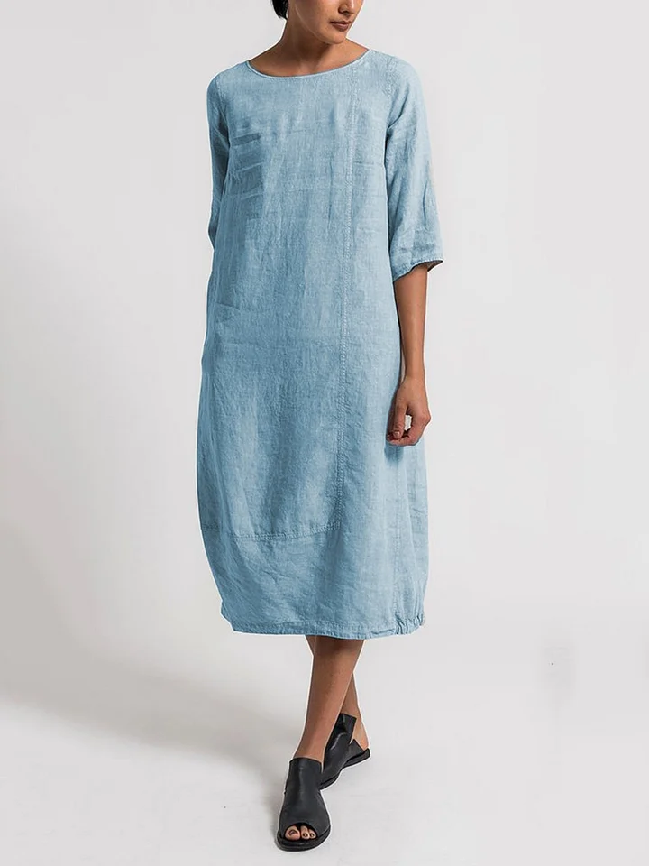 TS | Alice - Casual, plain-colored casual dress with a round neckline and 3/4-length sleeves