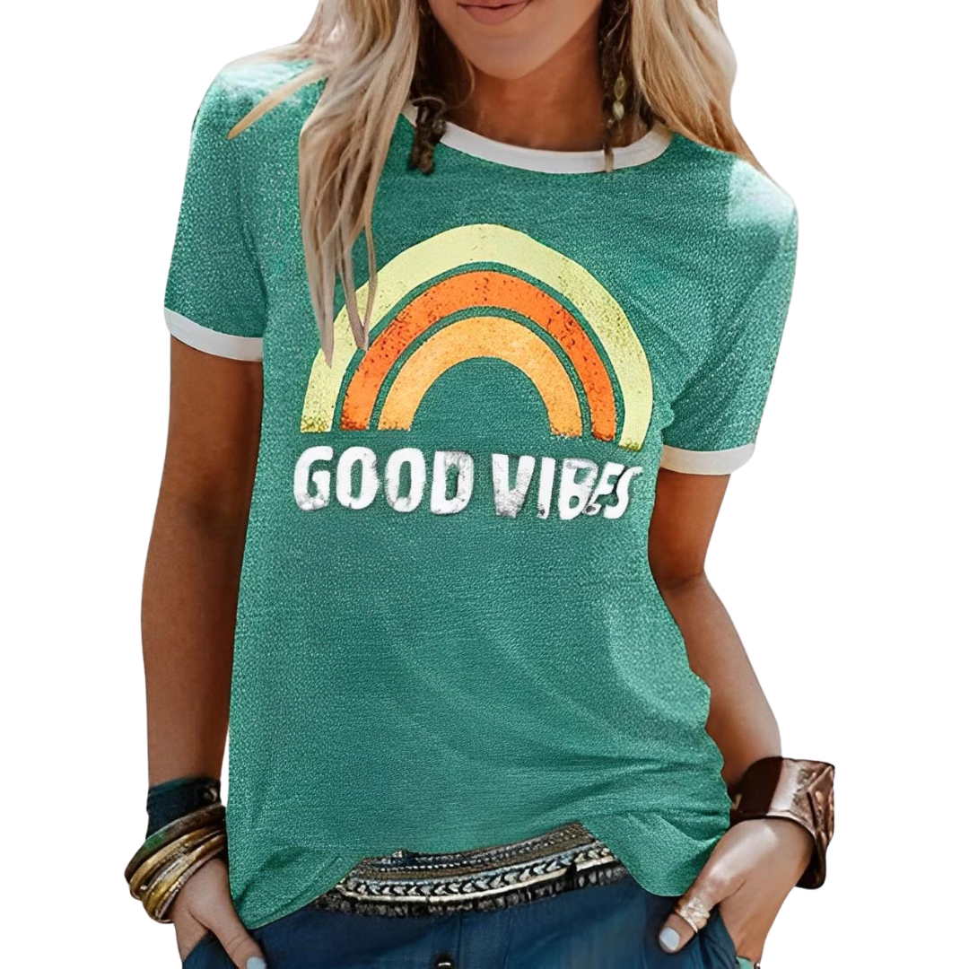 LD | Elegant retro regenboog good vibes t-shirt