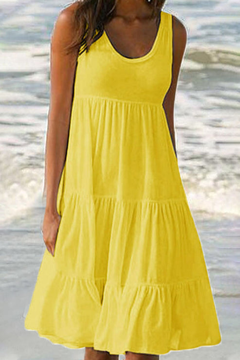 TS | Amanda - Fashionable, cute, solid patchwork cake skirt dresses with round neckline