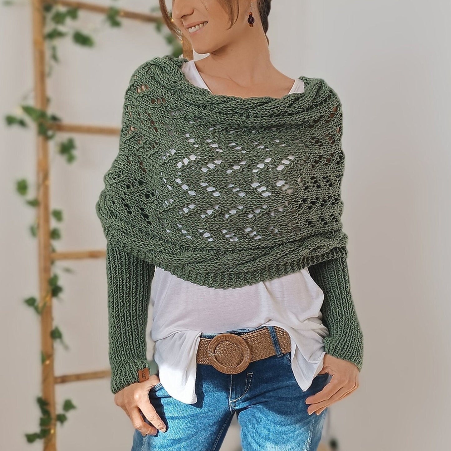 TS | Elegant knitted wrap sweater with openwork detail