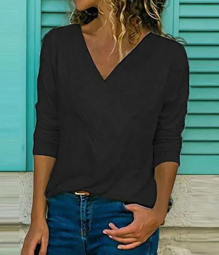 LM Short V-neck Long-sleeved plain leisure T-shirts