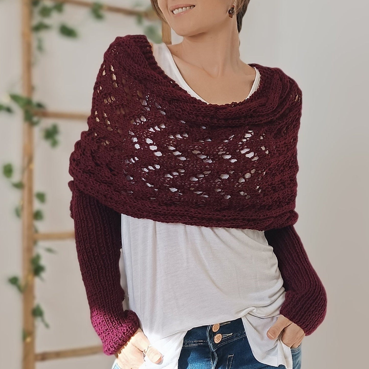 TS | Elegant knitted wrap sweater with openwork detail