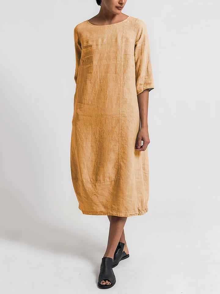 TS | Alice - Casual, plain-colored casual dress with a round neckline and 3/4-length sleeves