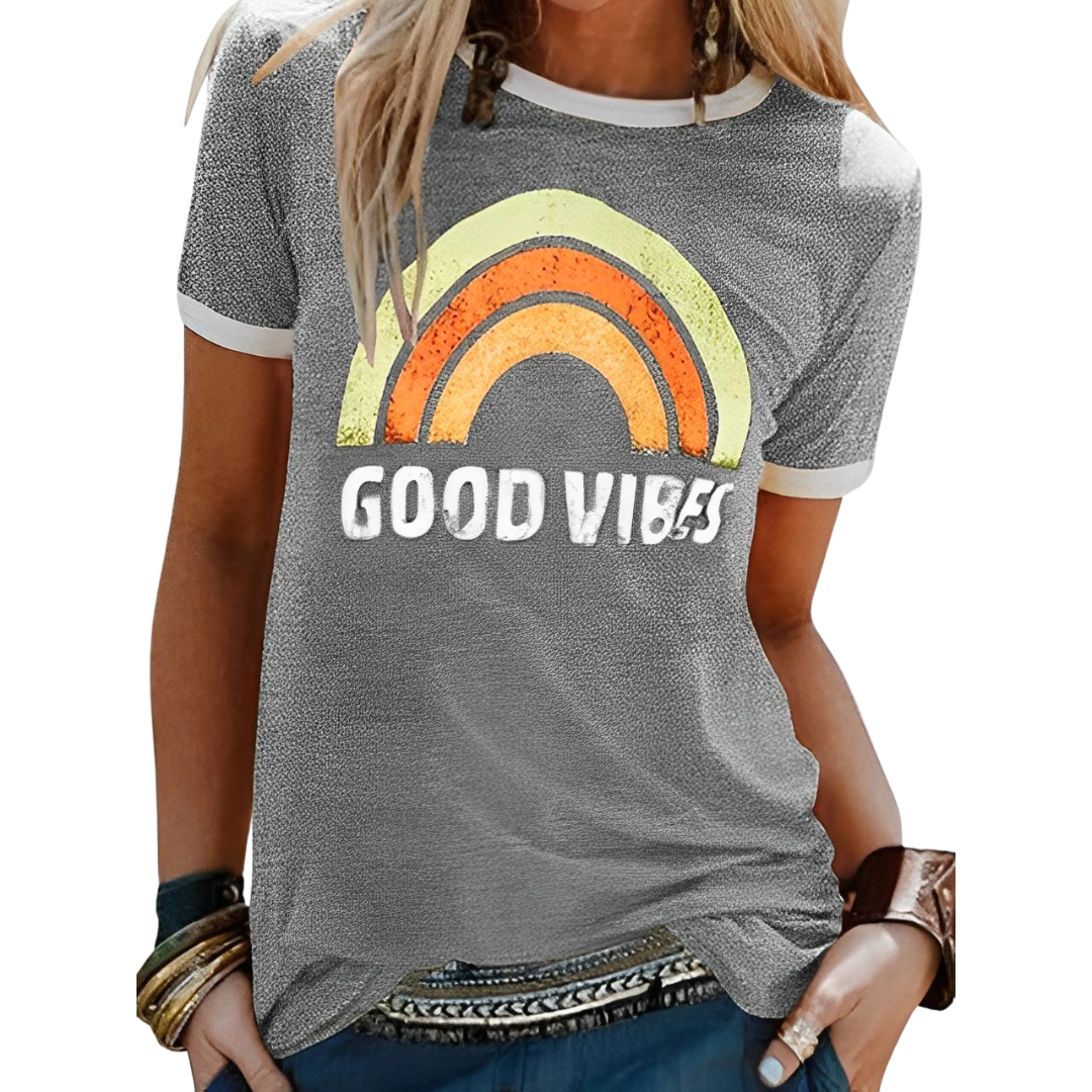 LD | Elegant retro regenboog good vibes t-shirt