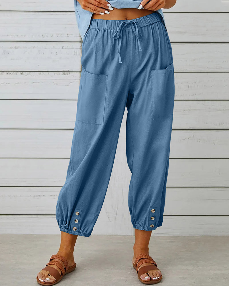 TS | Comfortable cargo pants with drawstring and buttons