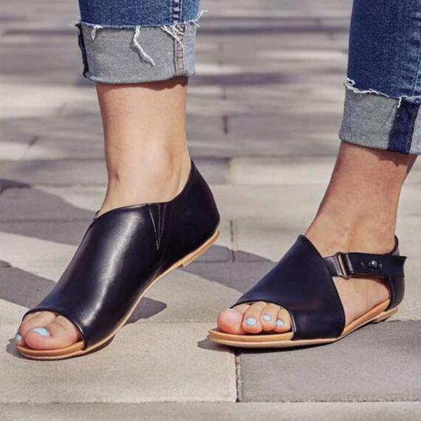 LD | Dames Peep Toe Gesp Flats Sandalen