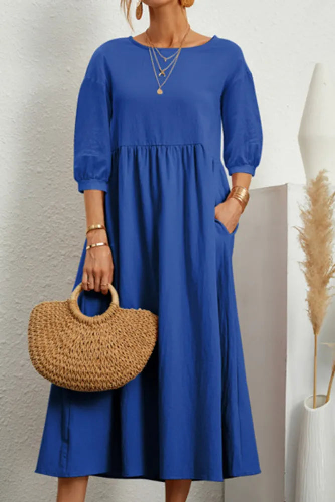 TS | Casual monochrome A-line dresses with an O-neckline