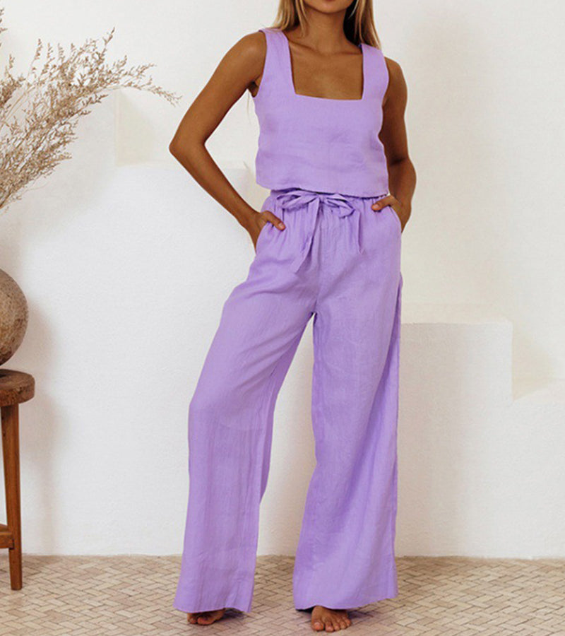 LD | Minimalistische top en broek met wijde pijpen in een set
