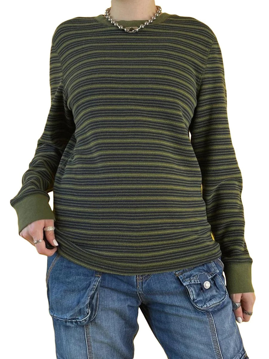 LD | MW - Gestreept shirt met lange mouwen en ronde hals