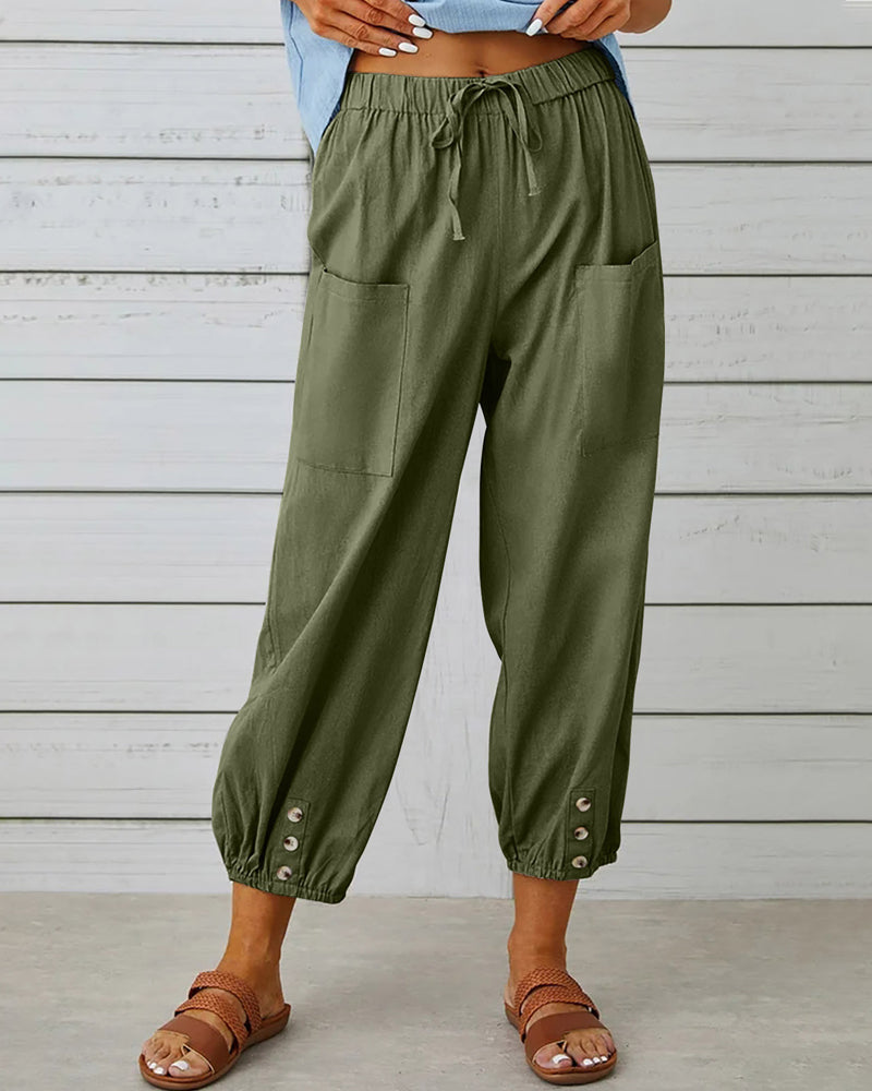 TS | Comfortable cargo pants with drawstring and buttons