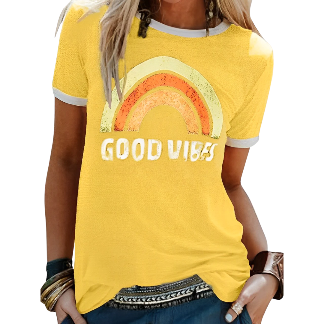 LD | Elegant retro regenboog good vibes t-shirt