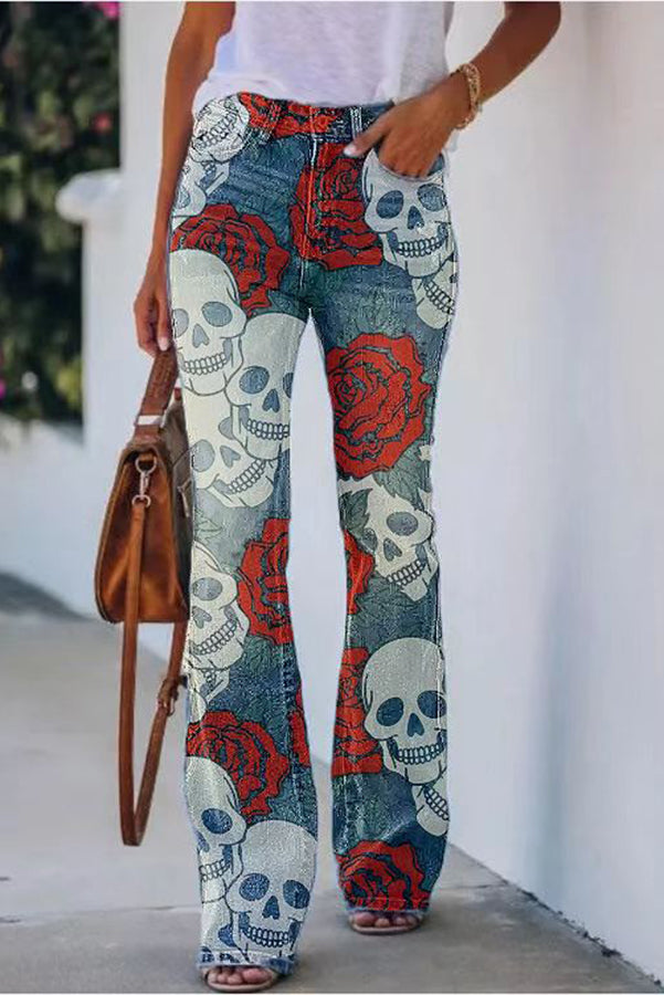 TS | Printed Faux High Rise Flare Pants