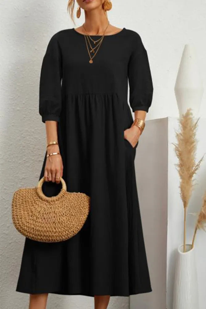 TS | Casual monochrome A-line dresses with an O-neckline