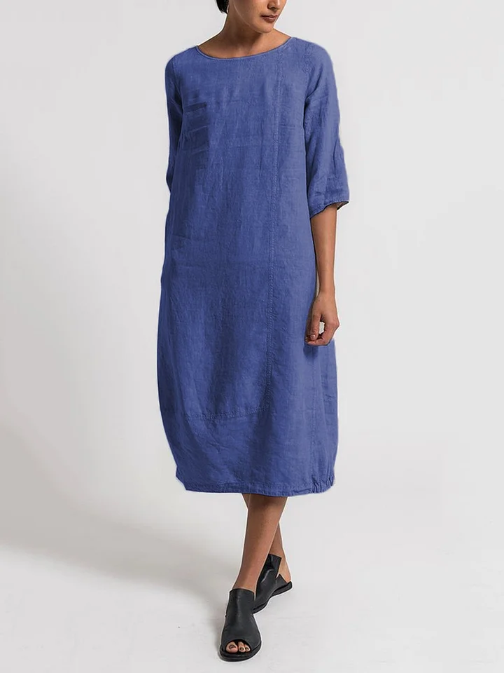 TS | Alice - Casual, plain-colored casual dress with a round neckline and 3/4-length sleeves