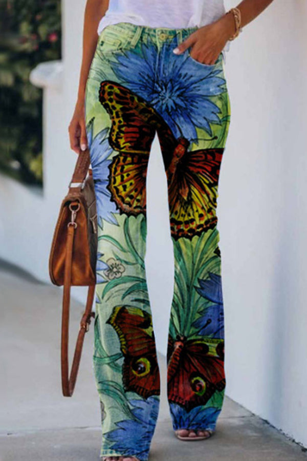 TS | Printed Faux High Rise Flare Pants