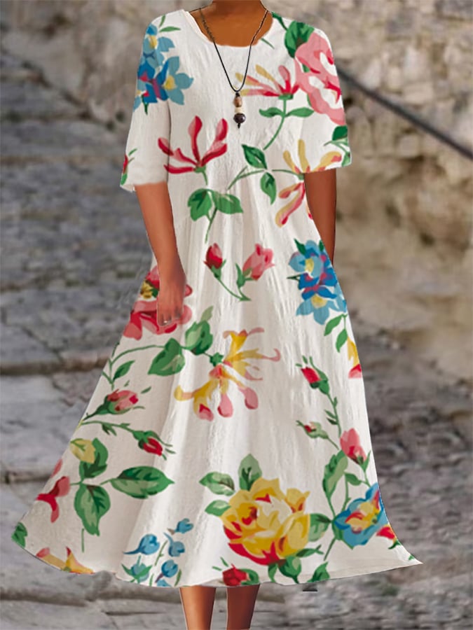 TS | Fiona - Casual, loose women's dress with botanical floral pattern