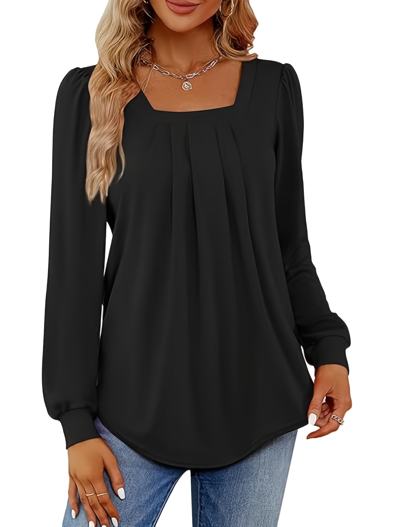 TS | Elegant blouse with square neckline and pleats