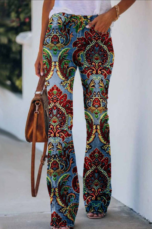 TS | Printed Faux High Rise Flare Pants