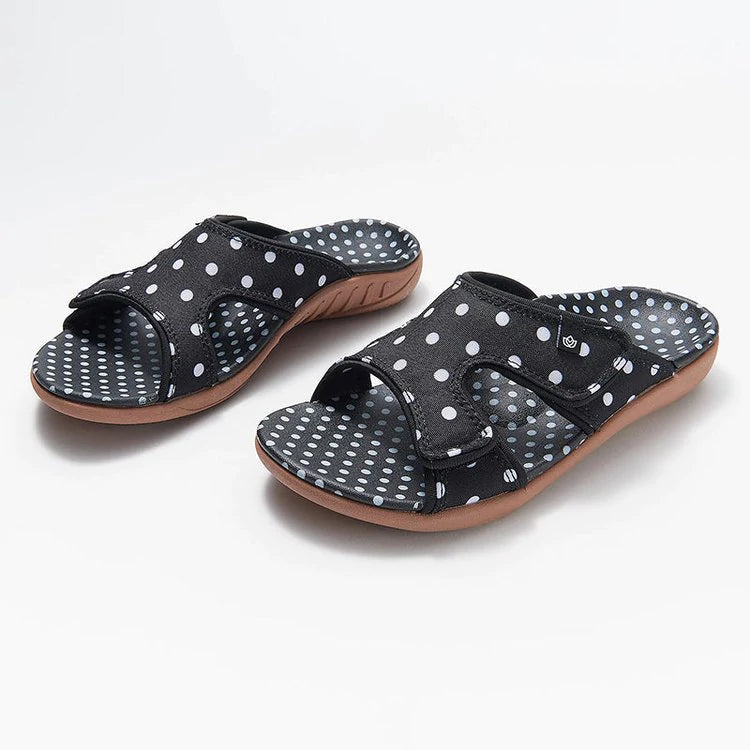LD | Polka Dot Print Open Toe Hook Loop Flat Sandalen