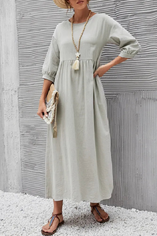 TS | Casual monochrome A-line dresses with an O-neckline