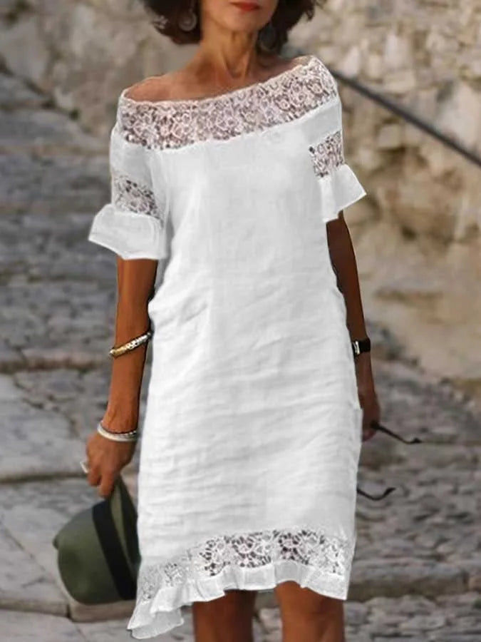 TS | Casual dress with three-quarter sleeves in linen and cotton lace