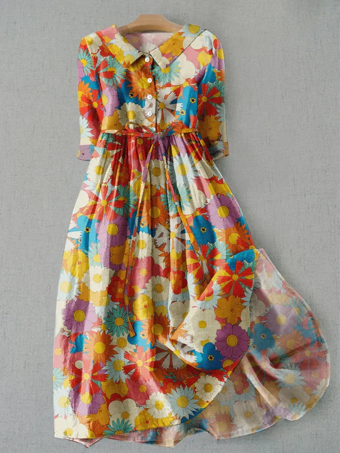 TS | Literary casual dress with floral print and loose tie