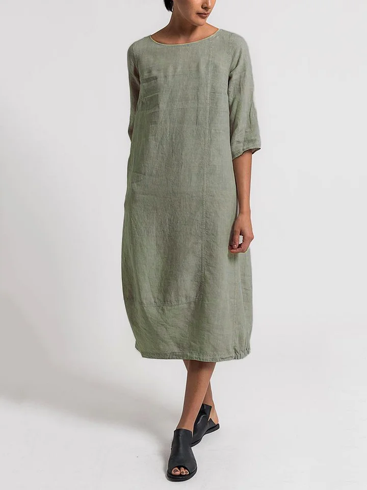 TS | Alice - Casual, plain-colored casual dress with a round neckline and 3/4-length sleeves