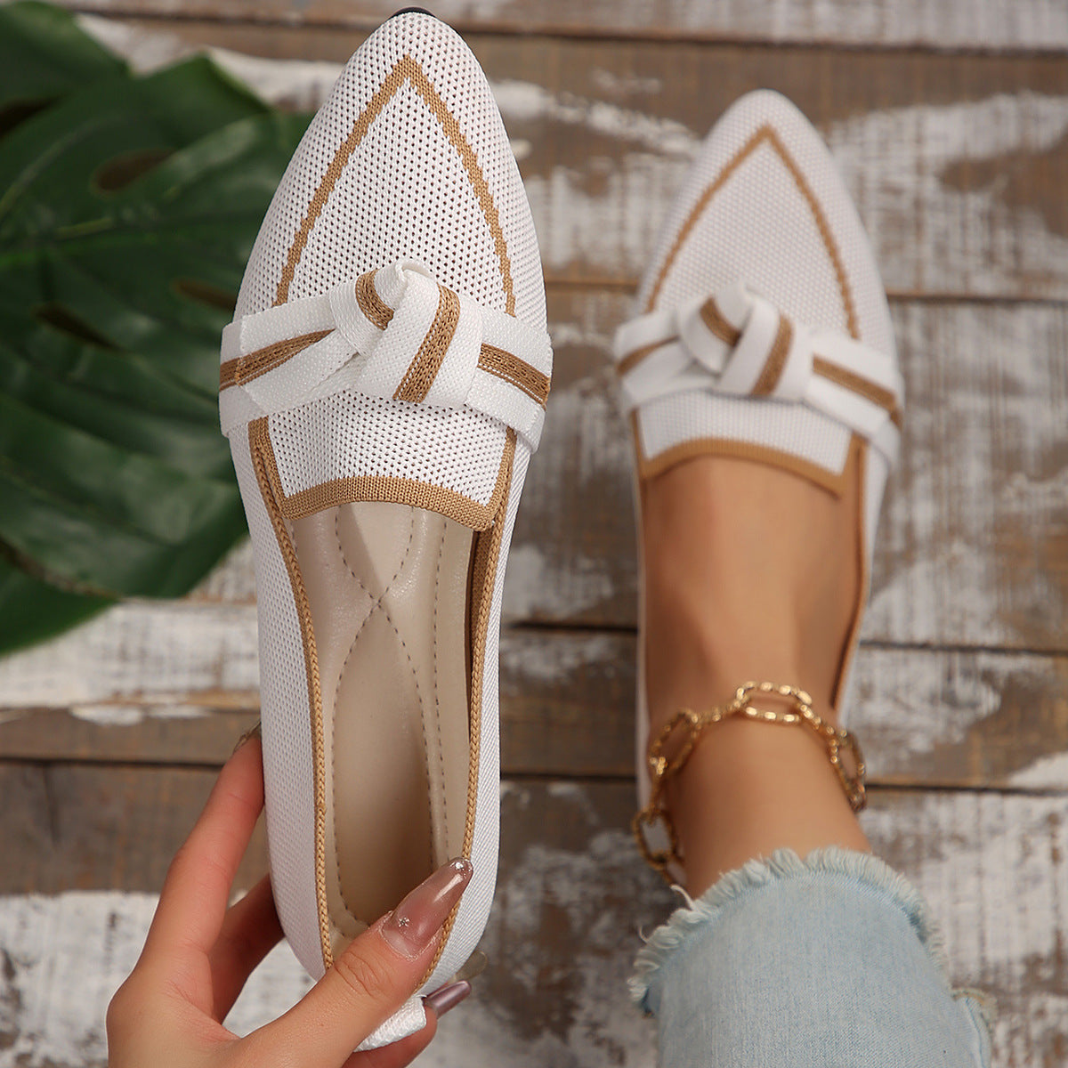 TS | fashion pointed toe bow flat shoes