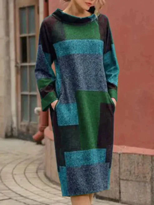 TS | Long-sleeved patchwork midi dress