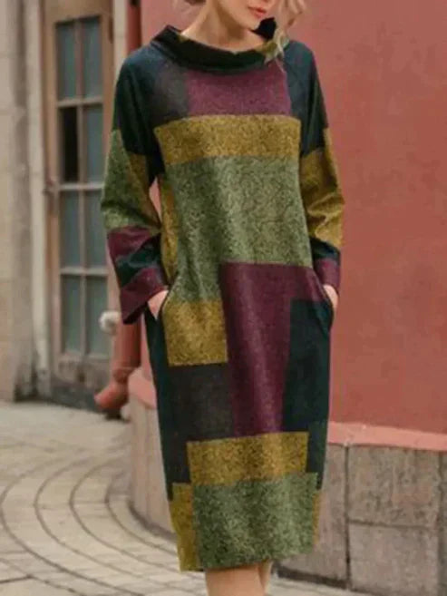 TS | Long-sleeved patchwork midi dress