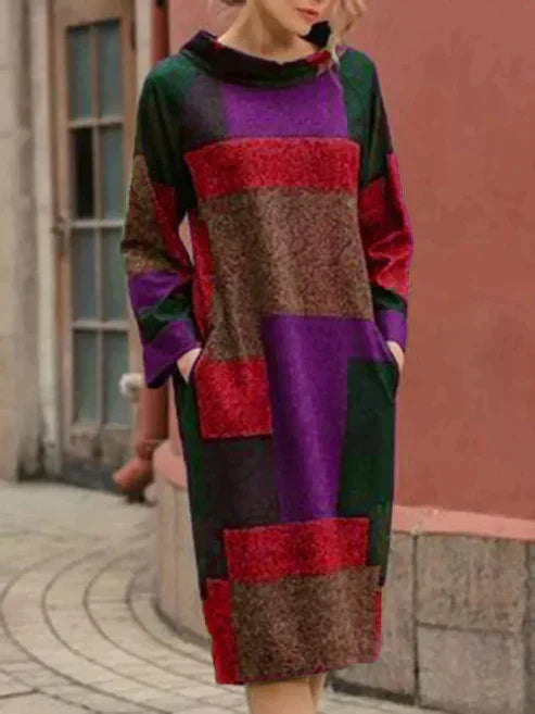 TS | Long-sleeved patchwork midi dress